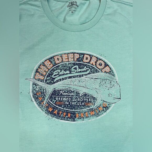 Izod Saltwater Brewing The Deep Drop Graphic T-shirt Men XL Blue Short Sleeve - Picture 2 of 5